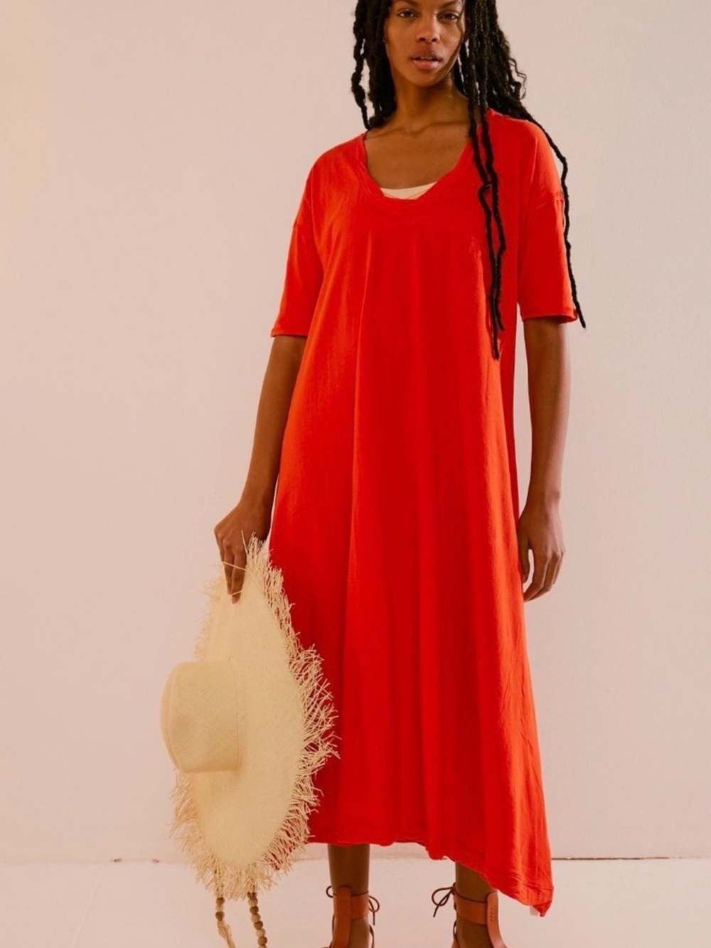 NWT Free People FP Beach Montauk Midi Dress In Tomato Red